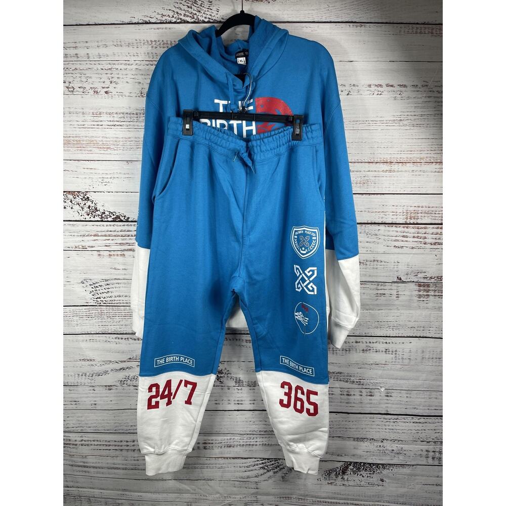 The Birth Place Hoodie Sweatpants Set Mens XL Blue White California USA 24/7 365